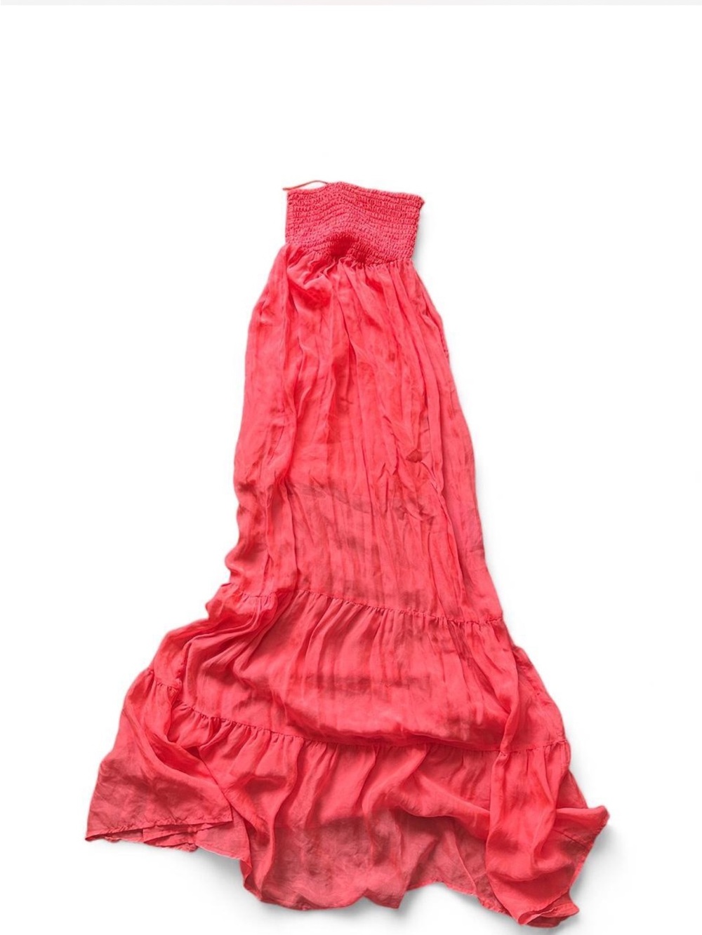 Y2K Guess Orange coral maxi silk dress with ruffled tiers #maxidress